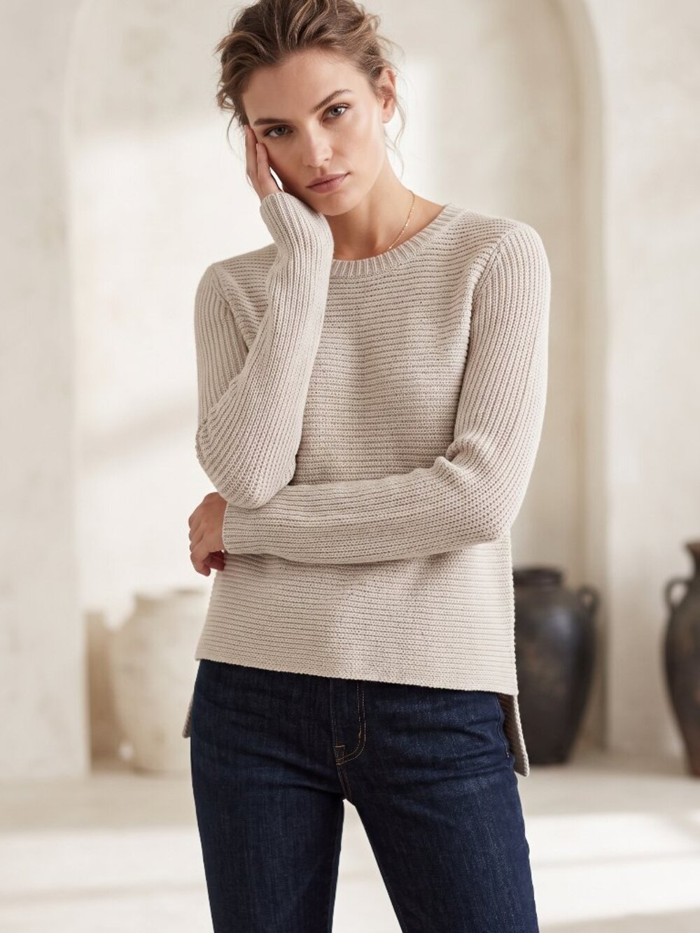 NWT Brochu Walker Greene Ribbed Pullover Sweater in Vicuna (Beige) Size L $398‎